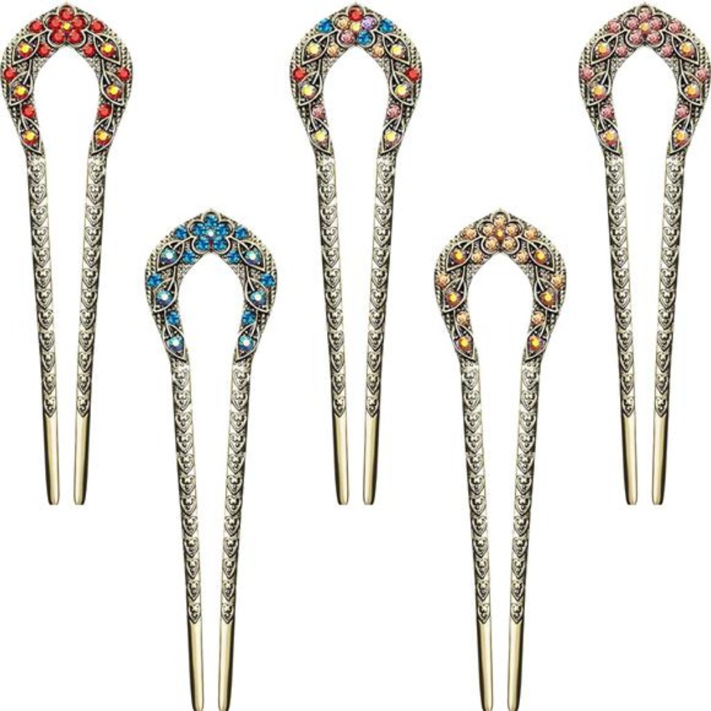 5 Pieces French Hair Pins Vintage Hair Forks Metal U Shaped Chignon Pin